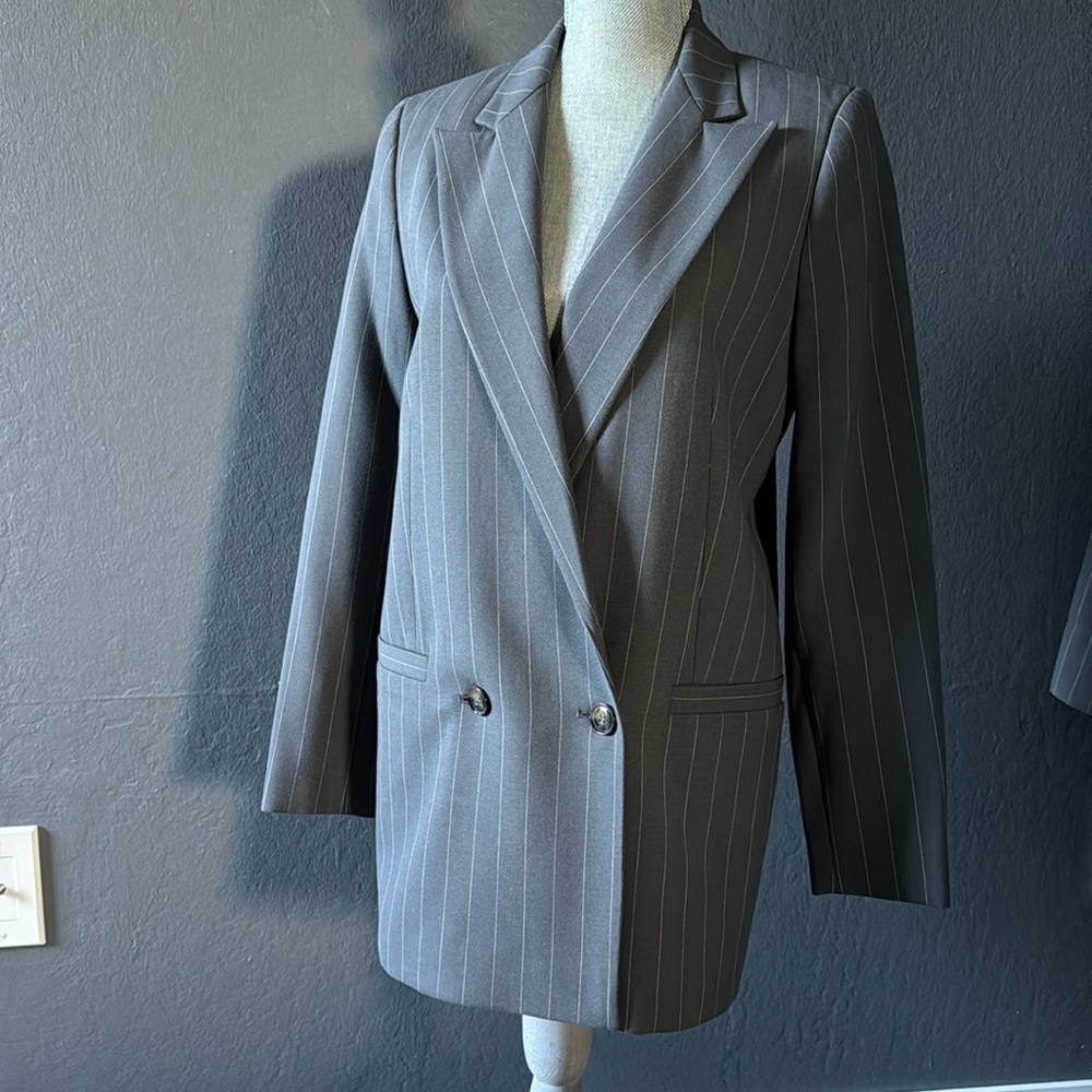 GANNI Women’s Gray Double-Breasted Striped Blazer Jacket  Size Small EU36 NWT